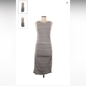 Athleta grey and white stripped MIDI dress.
